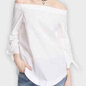 FREE PEOPLE show me shoulder white cotton summer blouse size small